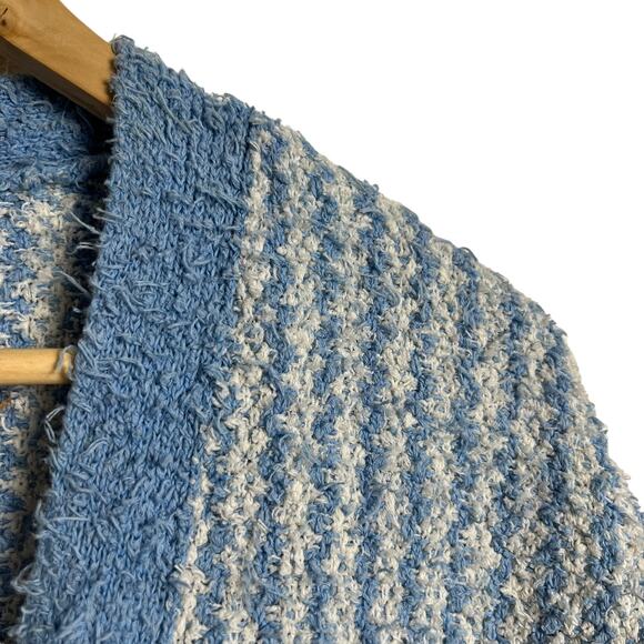 Zara Blue Chunky Oversized Tweed Striped Button Cardigan Sweater Size S - Picture 6 of 10